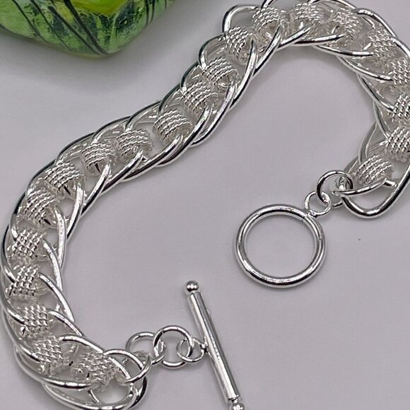 Sterling Silver 925 Weave and Chain Bracelet #1131 - Picture 3 of 10